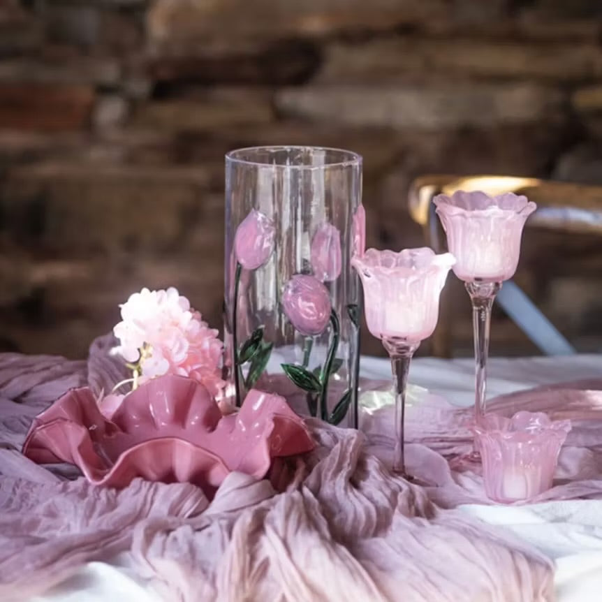 Tealight holder tulip pink 27 cm