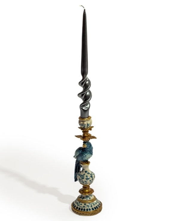 Papegøye lysestake blå og hvit 28 cm