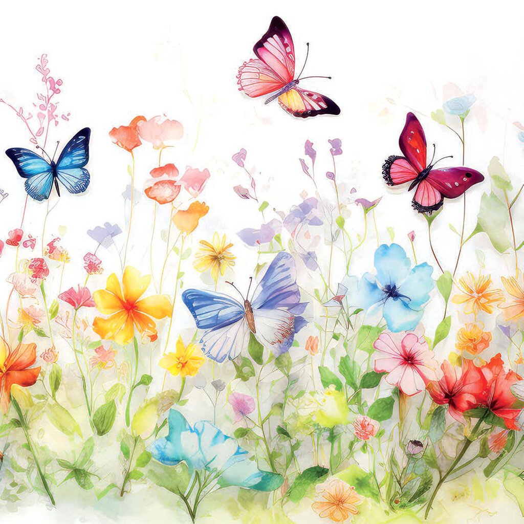 Serviett lunch Butterflies in field white
