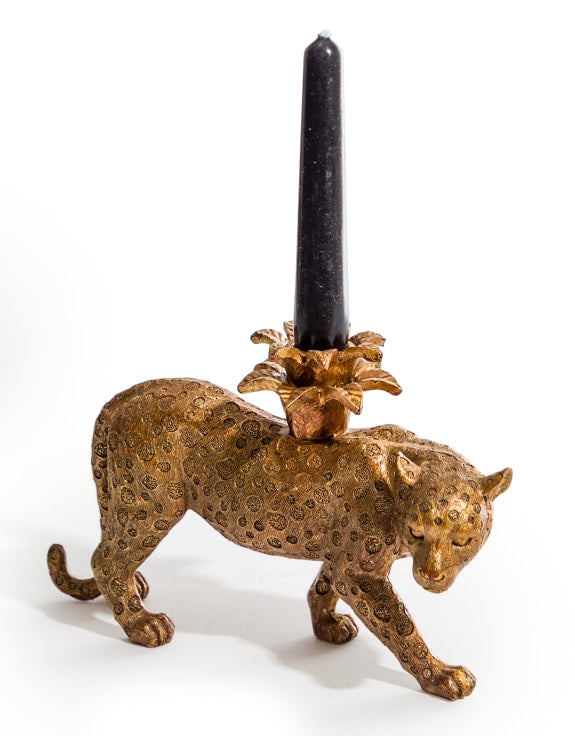 Leopard candlestick gold 13 cm