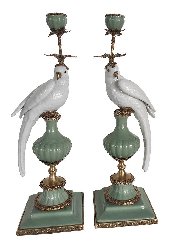 Candlestick parrot turquoise 48 cm