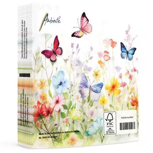 Serviett lunch Butterflies in field white