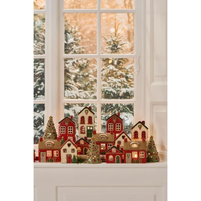 Lyshus Stille natt grønn dør og krans