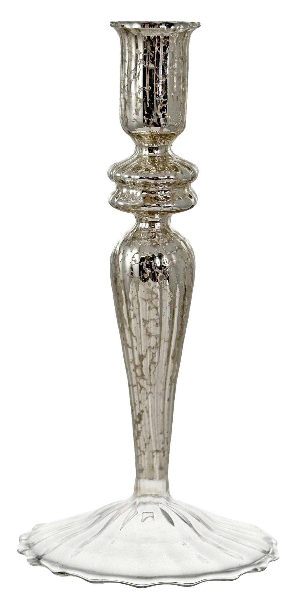 Glass candleholder lined antique silver 20 cm