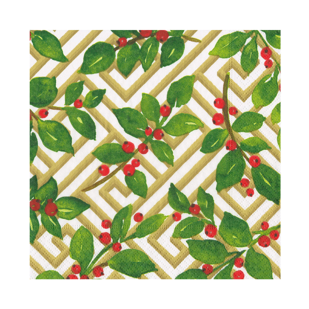 Serviett lunch Holly and Fretwork white