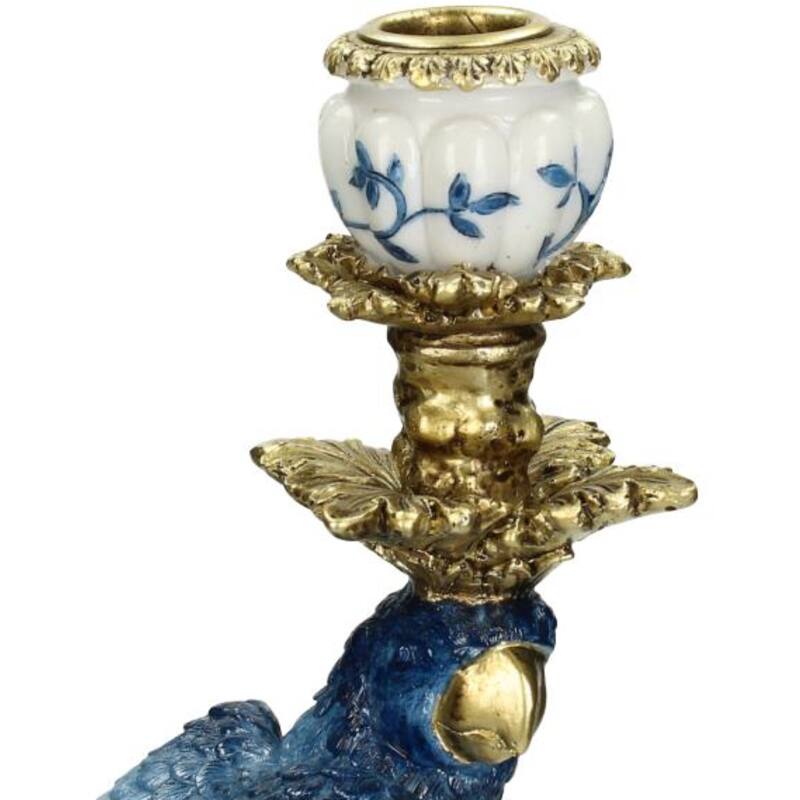 Parrot candle holder blue and white left 40 cm