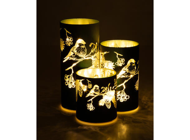 Lyslykt LED Dompap grønn 10 cm