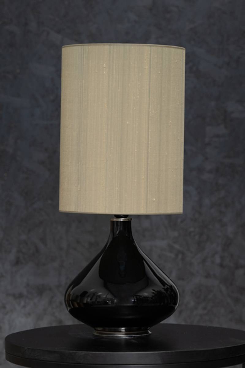 Flavia bordlampe 70 cm Negra Seda Gris Verde skjerm