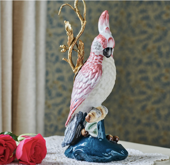 Lysestake Cockatoo porselen 37 cm