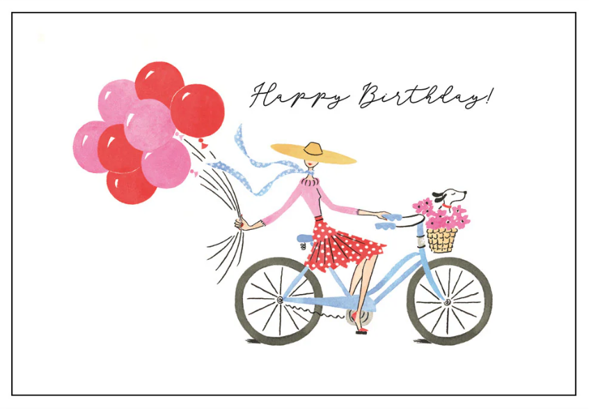 Card w/envelope Happy Birthday Cycling with balloons