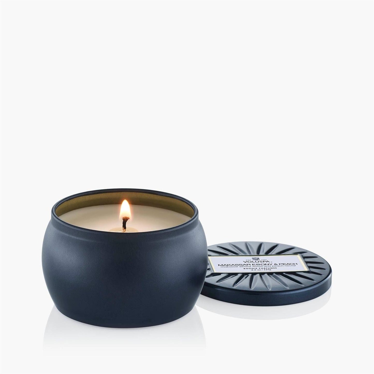Makassar Ebony & Peach Mini Tin Candle 25 Timer