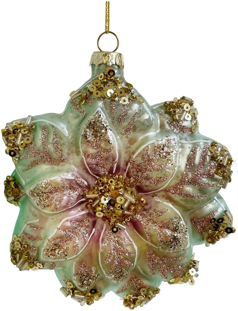 Christmas tree ornament flower with glitter 11 cm