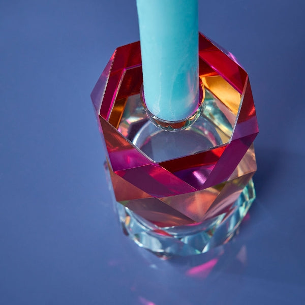 Tealight holder green/orange/pink 11 cm