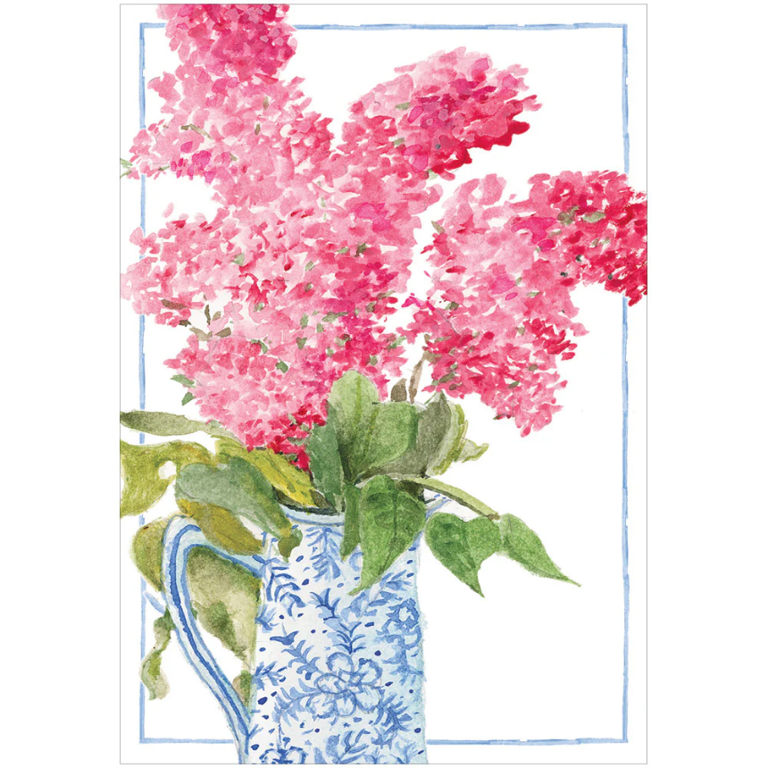 Card w/envelope Blue vase with pink blooms