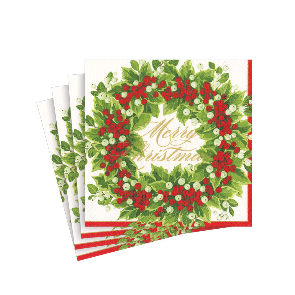 Napkin Coffee Holly and Berry Wreath