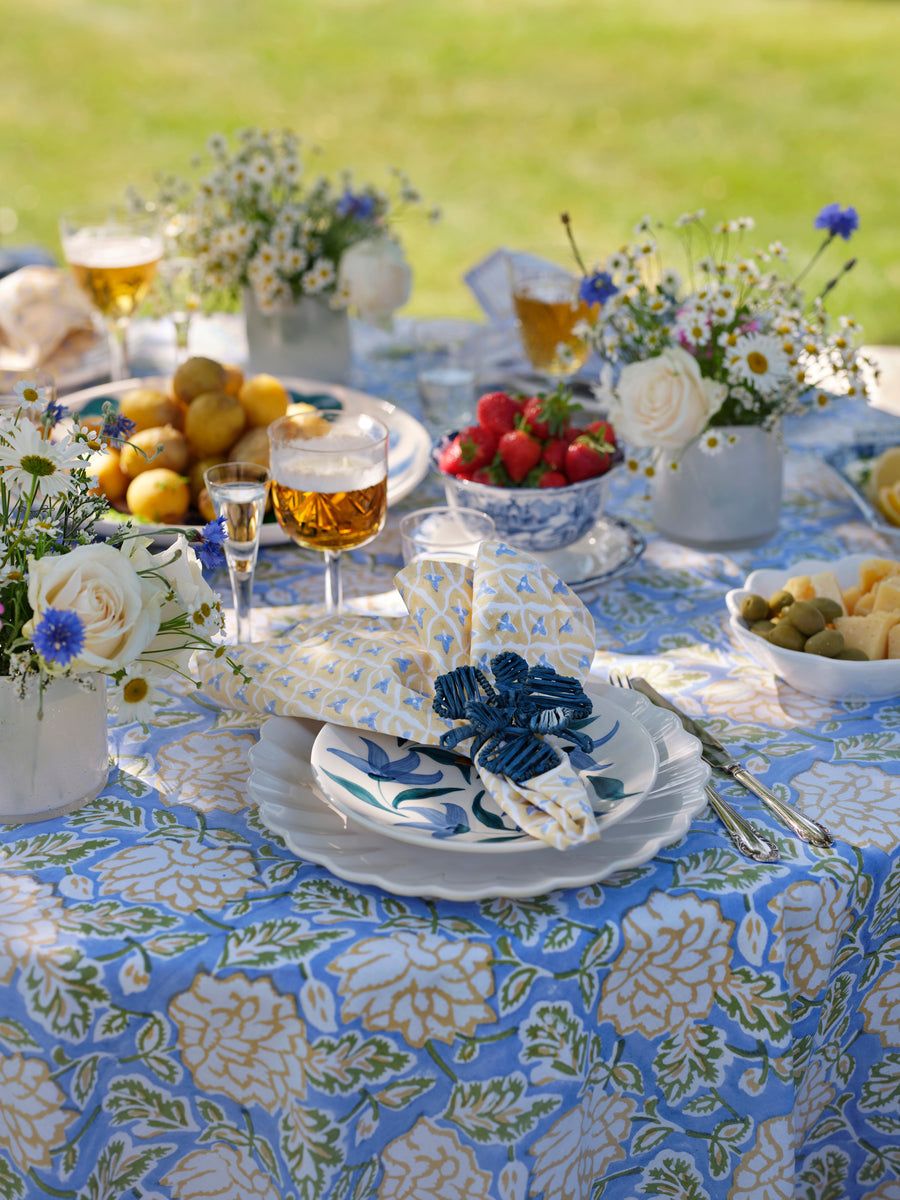Tablecloth Dahlia Blue & Yellow round 160 cm