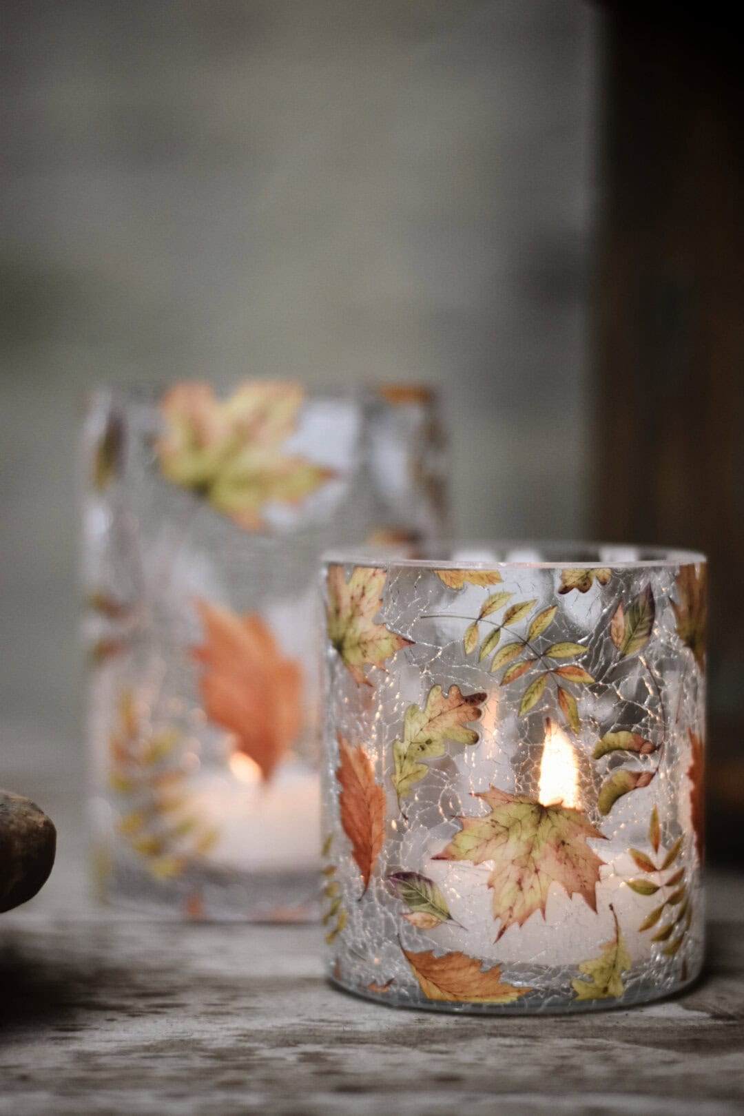 Lysglass høstblad 9x10 cm