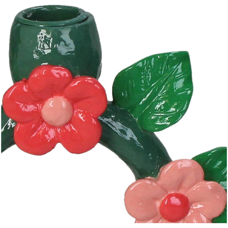 Candlestick dark green flowers 19 cm