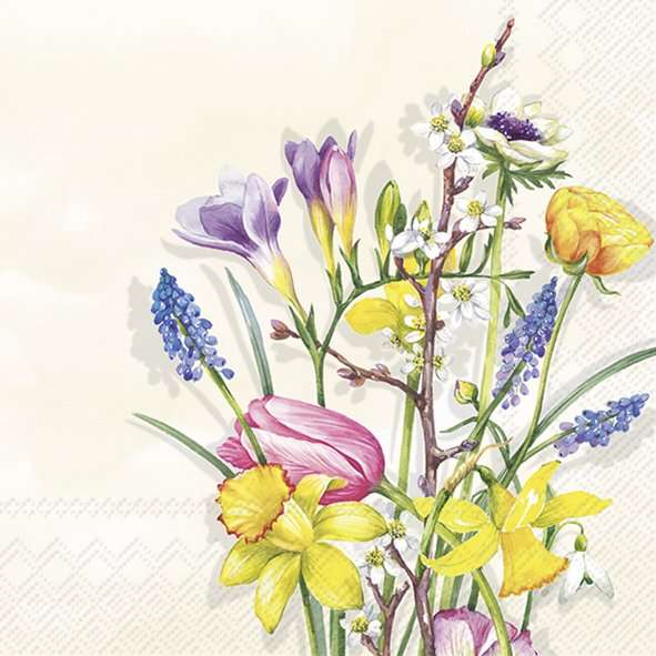 Napkin lunch Spring Flowers cream