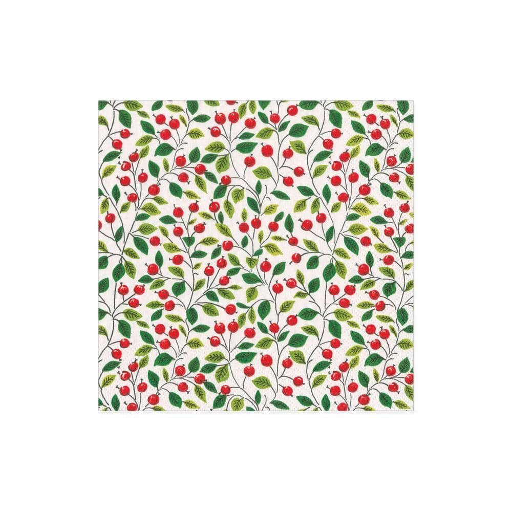 Napkin Lunch Berries And Leaves white