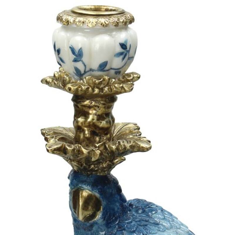 Parrot candlestick blue and white right 40 cm