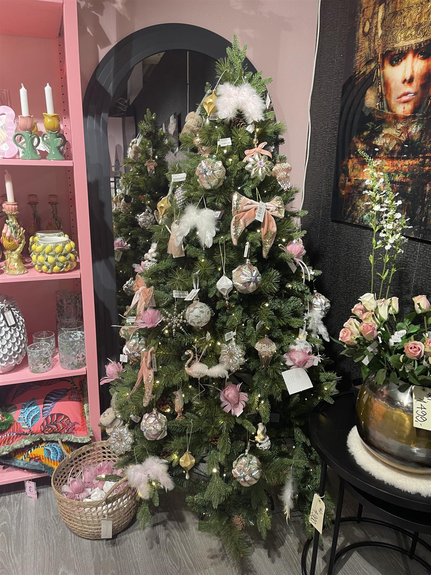 Christmas Tree Decoration Bow Pink Glitter 22 cm