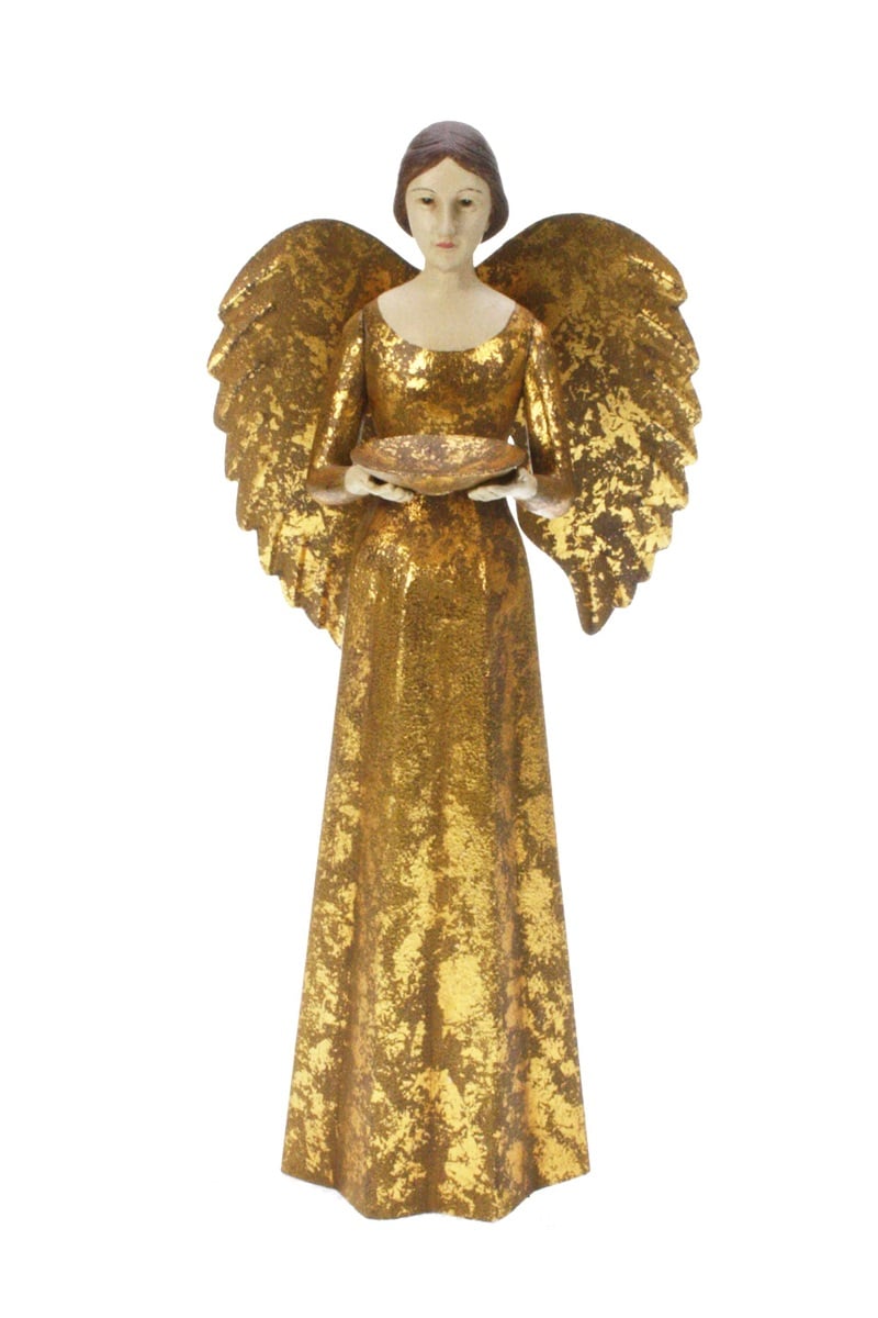 Telysholder engel gull 36 cm