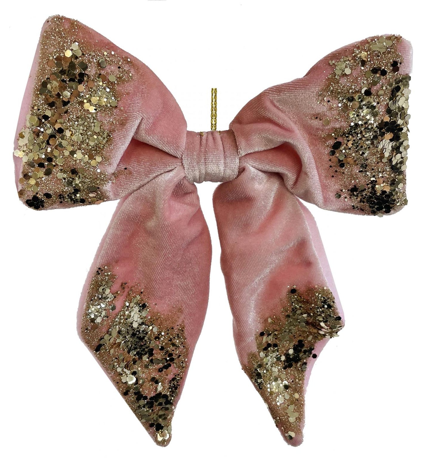 Velvet bow pink with gold glitter 22 cm