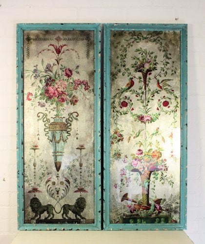 Picture flowers turquoise frame 37x93 cm