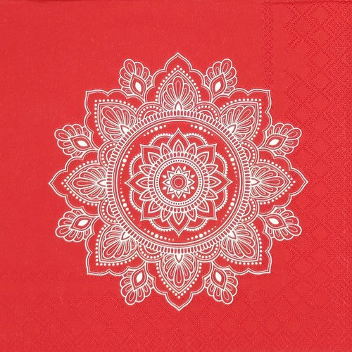 Napkin lunch Mandala white/red