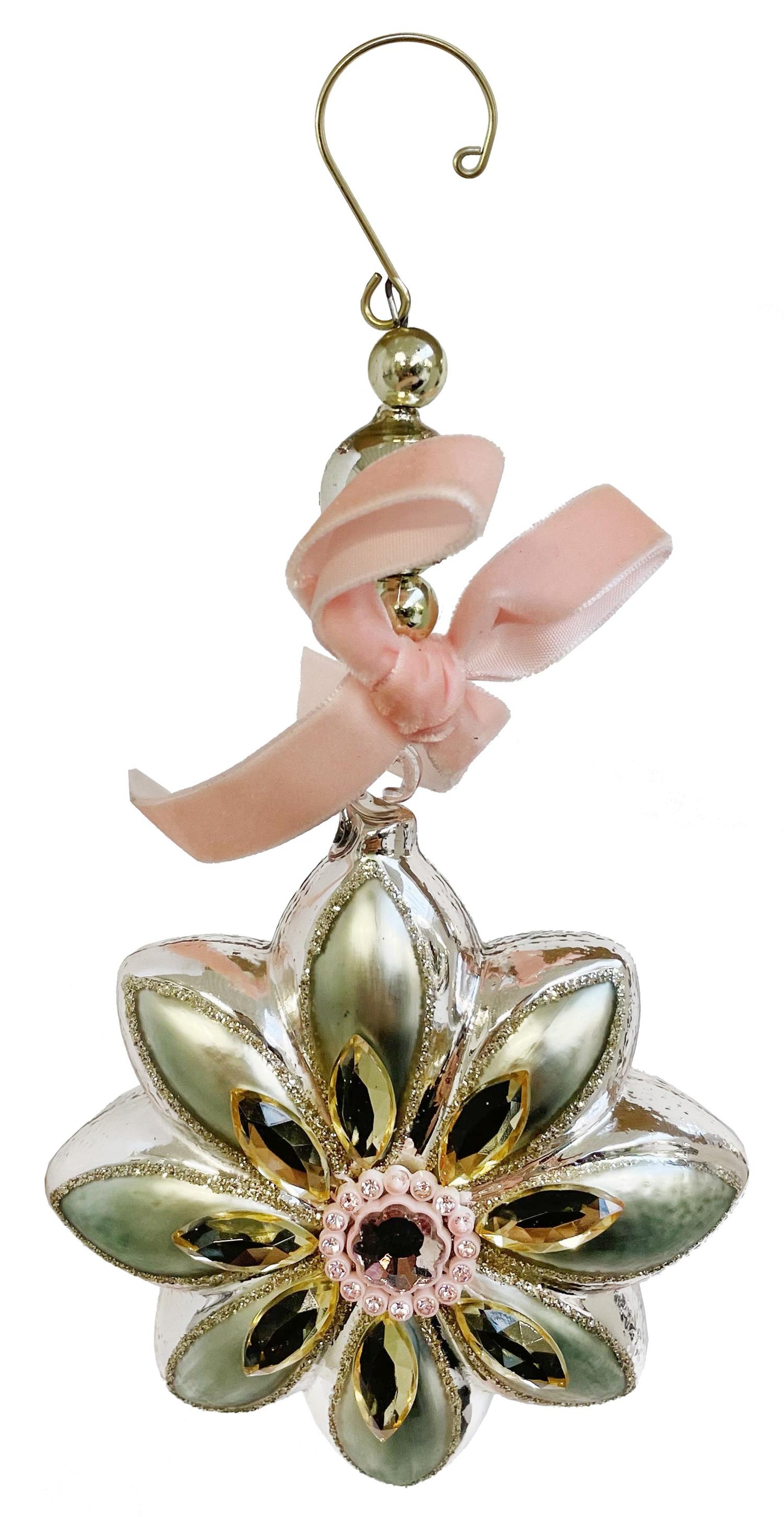 Christmas tree decoration flower w/stones 15 cm