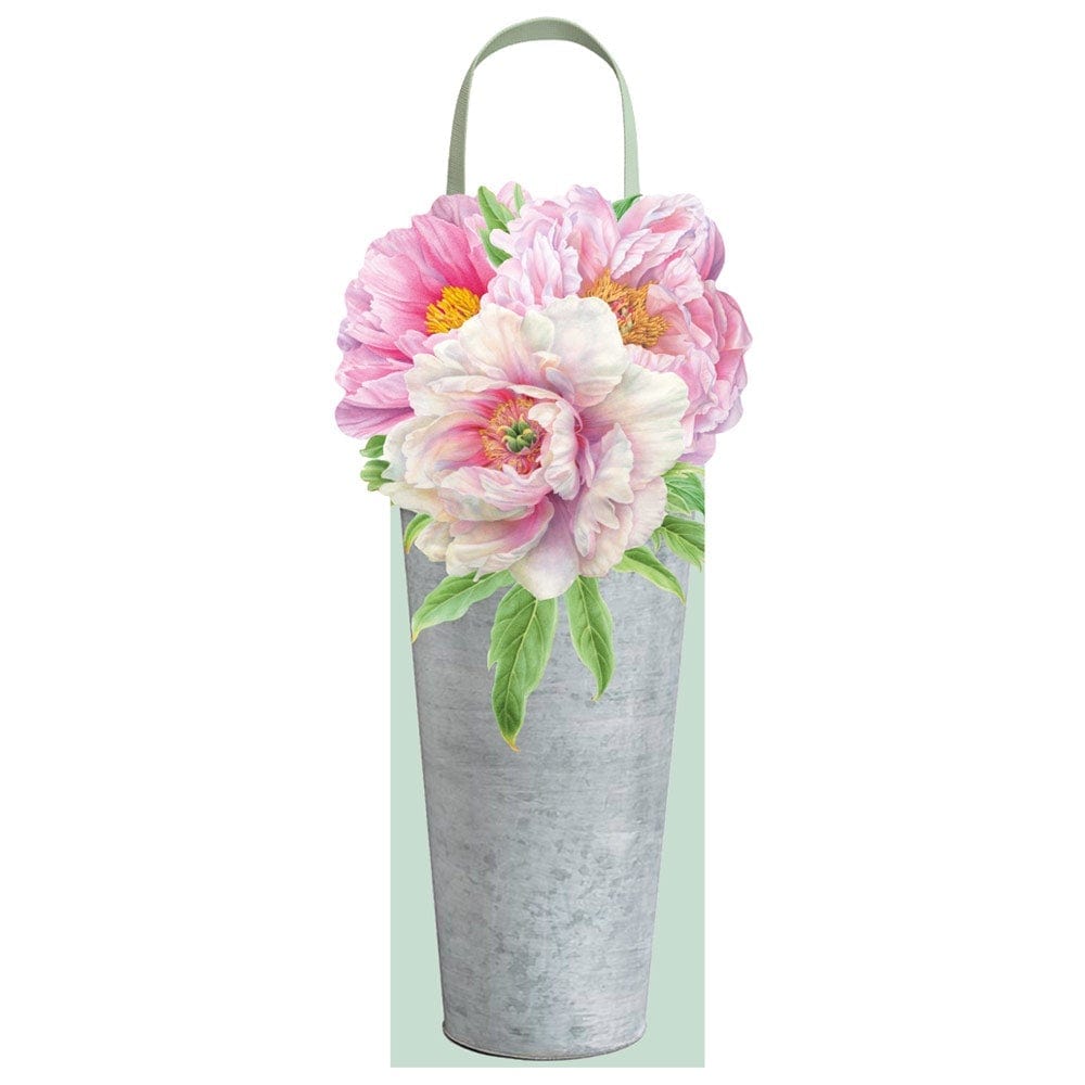 Gift bag wine Peonies in French Flower Bucket