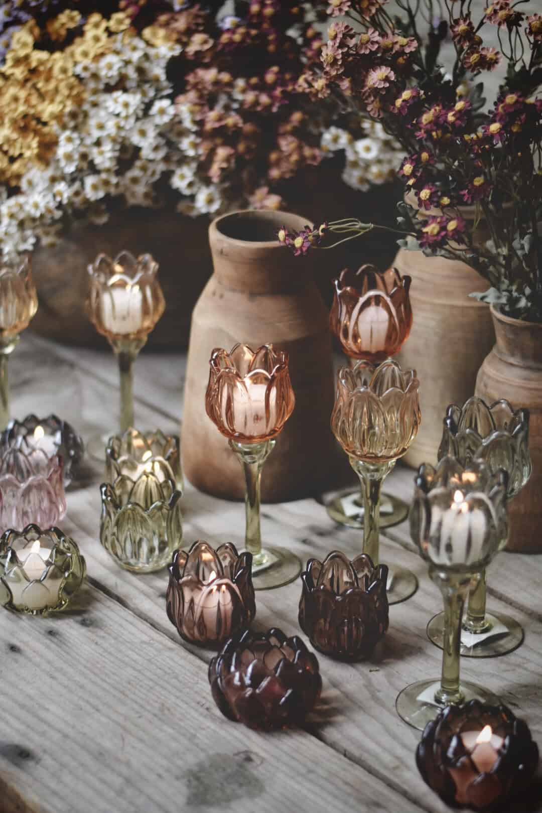 Telysholder tulipan honning 18 cm