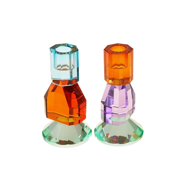 Candle holder green/orange/turquoise 14 cm