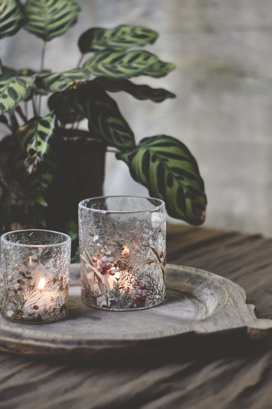 Candle holder berries/leaves 9x10 cm
