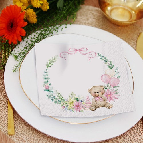 Napkin lunch Baby teddy bear pink