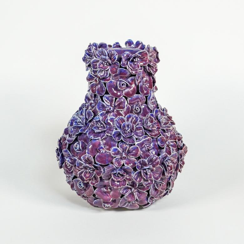 Vase Deco with flowers purple large