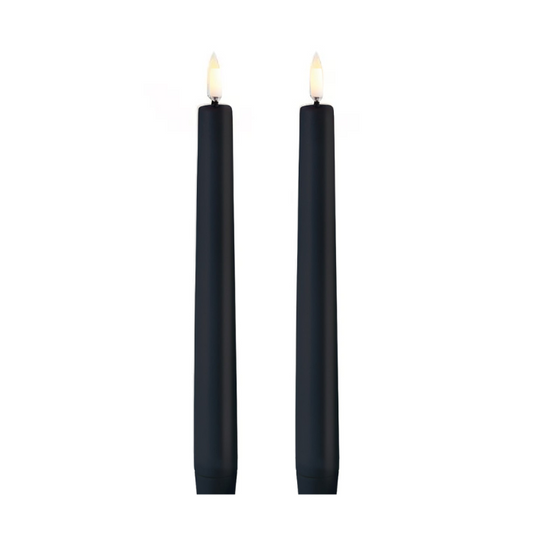 LED taper candle Plain Black 20 cm S/2
