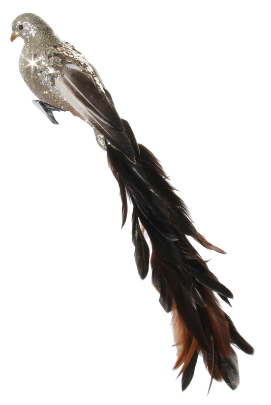Feather bird champagne glitter brown tail