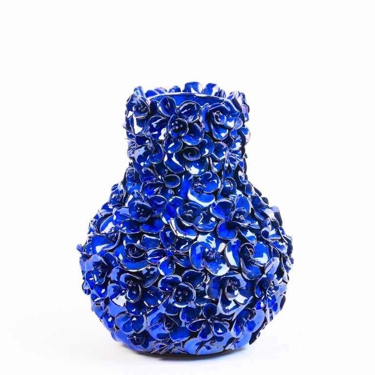 Vase Deco with flowers blue large