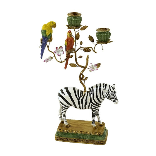 Zebra lysestake m/papegøye 45 cm