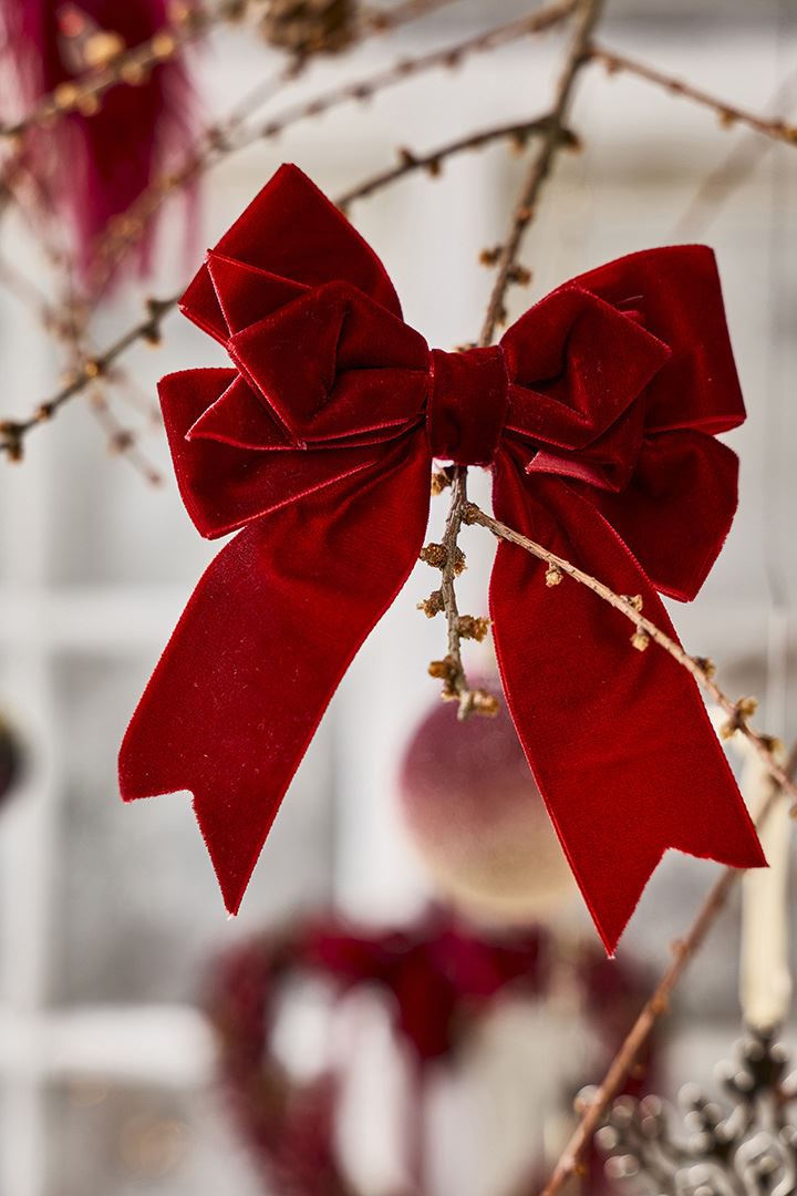 Christmas tree ornament bow velour Bordeaux S/2