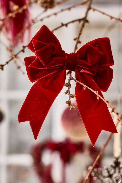 Christmas tree ornament bow velour Bordeaux S/2