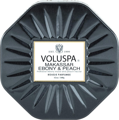 Makassar Ebony & Peach Octagon Tin Candle 40 Hours