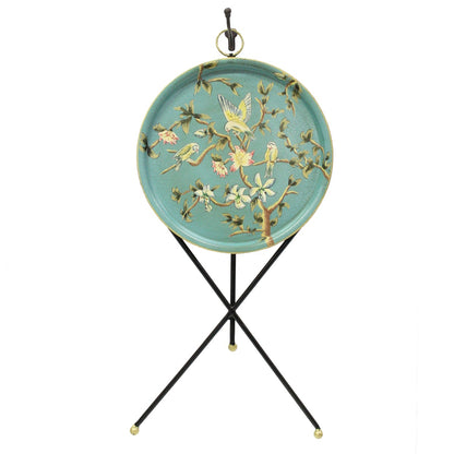 Side table w/tray flowers turquoise 61 cm