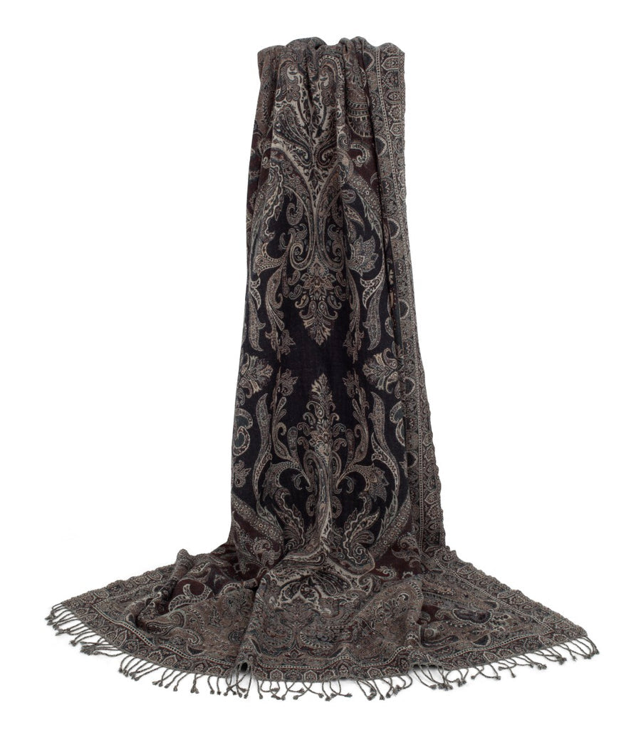 Pledd ull Paisley Black & beige 140x200 cm