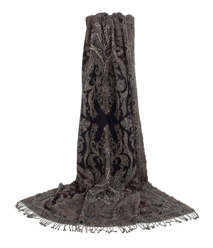 Pledd ull Paisley Black & beige 140x200 cm