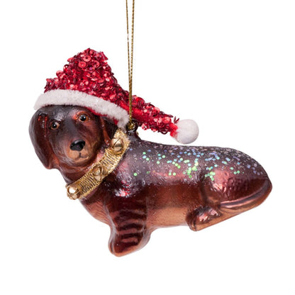 Christmas decoration Little dachshund w/hat 8 cm