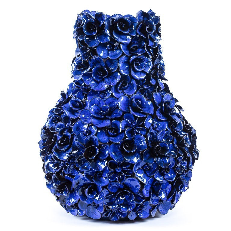 Vase Deco with flowers blue XL