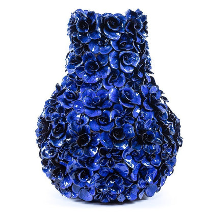 Vase Deco with flowers blue XL